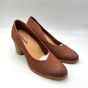 9N 9‎ NARROW WIDTH Softwalk Womens Sienna Brown Leather Heels Pumps Shoes